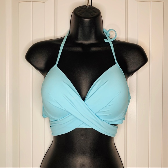 CUPSHE Sky Blue Halter Tie Swimsuit Bikini Top - Picture 1 of 7